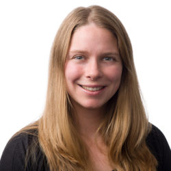 Close-up of smiling woman with long blonde hair.