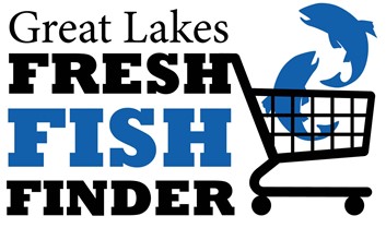 The Great Lakes Fresh Fish Finder logo shows two fish in a stylized grocery shopping cart.