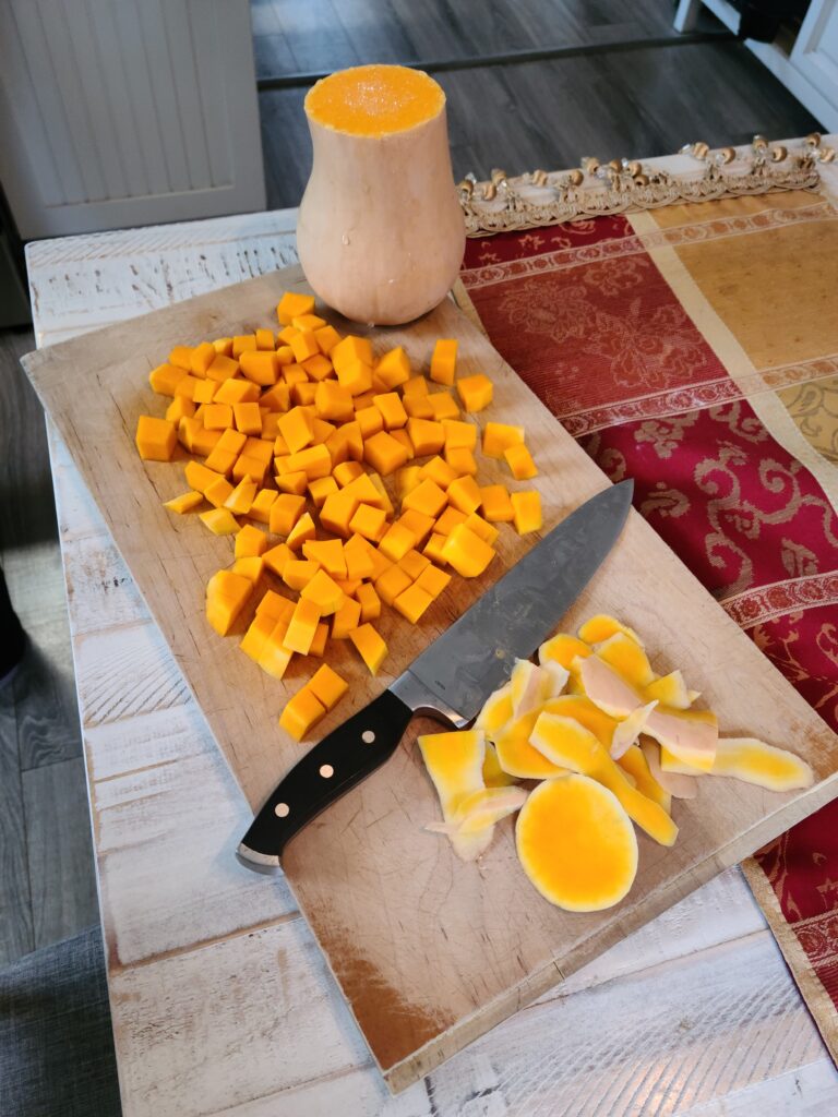 Prepping the butternut squash. Image credit: Marie Zhuikov, Wisconsin Sea Grant