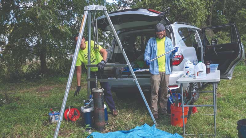 Research team collecting water samples